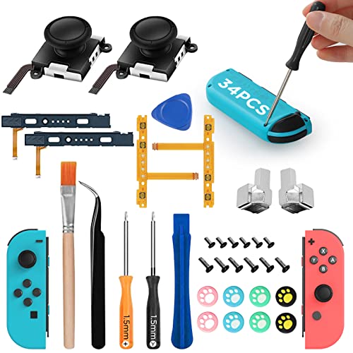 GeeRic 3D Analog Joystick Reparatur Set für Nintendo Switch JoyCon Controller,34 Stück Joycon Reparatur Set,Schraubendreher Set Reparatur Werkzeuge Kit für Nintendo