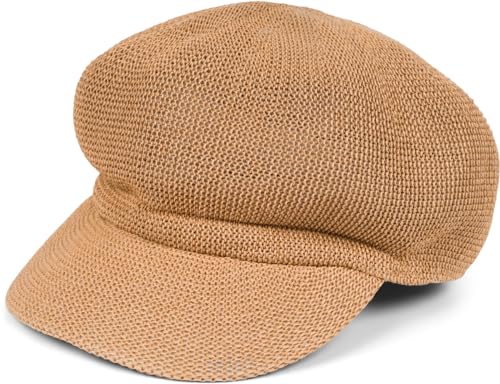 styleBREAKER Damen Papierstroh Ballonmütze Einfarbig, Schirmmütze, Sonnenhut, Bakerboy Schiebermütze, Newsboy Cap 04023096, Farbe:Braun