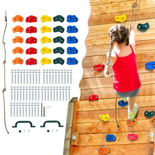 VEVOR 25 Klettergriffe, Kletterfelsen in verschiedenen Größen und Farben für Kinder und Erwachsene, Kletterwandgriffe mit Knotenseil, Griffen und Befestigungsmaterial