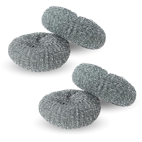 PARENCE.- Set mit 4 Metallschwämmen - 10cm Durchmesser - perfekt für die Starke Reinigung - 4 Stück, Acier