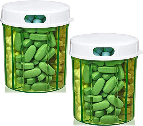 Organizerspender für runde Pillen - 2er Pack - Pillendosen mit 4 Fächern für Medikamente, Vitamine & Nahrungsergänzungsmittel Flasche Tägliche Pillendose Erinnerungsbox