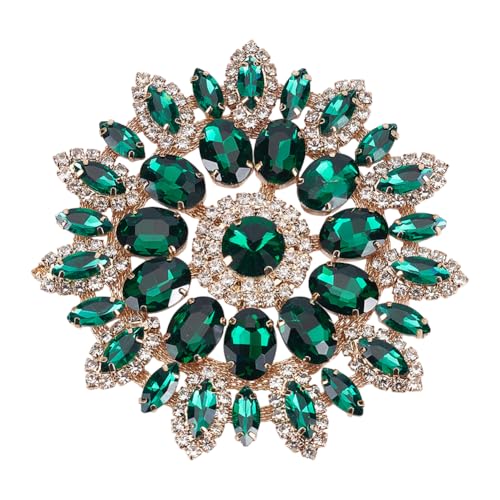 FINGERINSPIRE Grüne Runde Strass Applikation Aus Glas Mit Metallkette Auf Der Rückseite 11cm Floraler Strass Aufnäher Kristall Aufnäher Blumen Strass Applikationen Für Hochzeit Brautkleid Kleidung