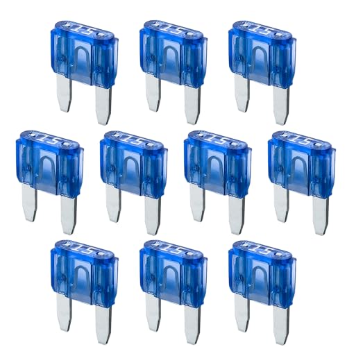 15A KFZ Sicherungen Mini | 12V 24V 32V | 10 Stück | Stecksicherungen für Stromdieb & Sicherungshalter | 11mm Flachsicherungen für Auto, Boot, Motorrad, Wohnmobil, Roller | Ersatzsicherungen