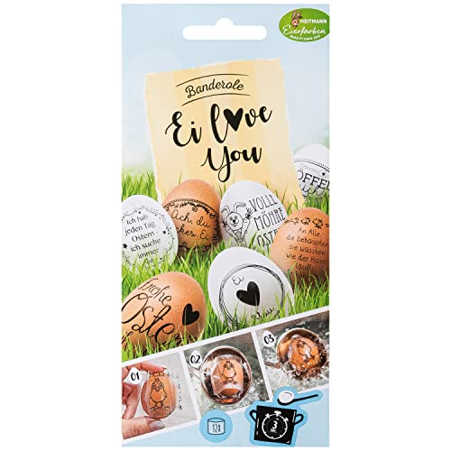 Heitmann Eierfarben - Banderole Ei Love You - 12 Sleeves in 8 Motiven 1018957 Schwarz/Weiß 17 x 8 x 0,1 cm