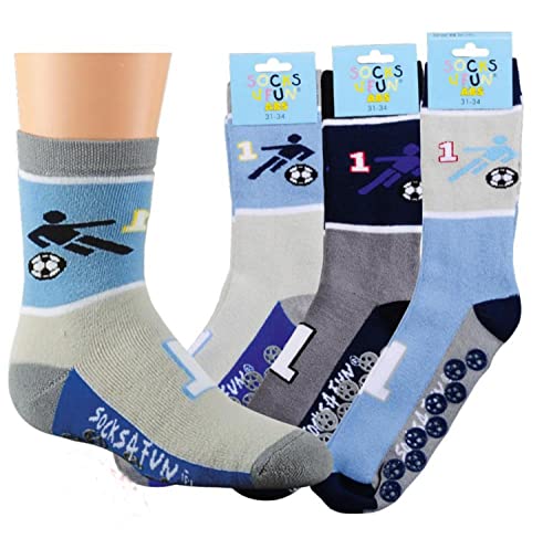 TippTexx 24 6 Paar Kinder Anti-Rutsch-Socken viele schöne Muster mit ANTI-LOCH-GARANTIE (DE/NL/SE/PL, Numerisch, 27, 30, Regular, Fußball No 1)