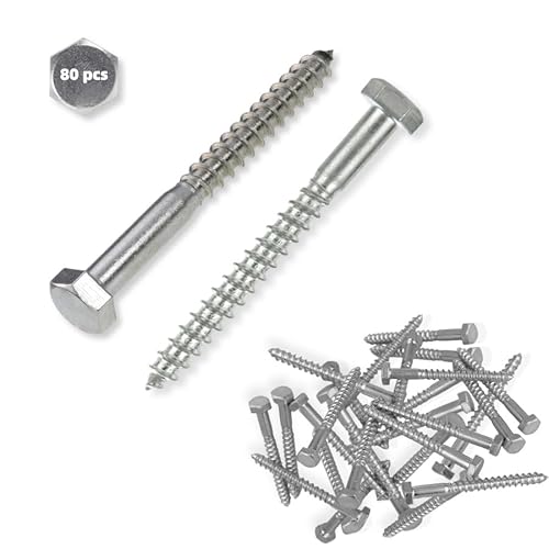 80 Stück Holzschrauben M8 x 80mm Verzinkter Stahl Sechskantkopf Schrauben, Sechskantschrauben, Schlossschrauben M8, Betonschrauben für Metallbauarbeiten, Automobilmaschinen