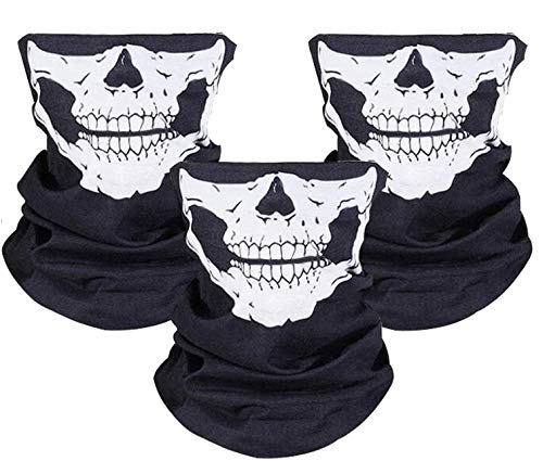 ZKSMNB 3 Stück Nahtlos Schädel Gesicht Schlauch Maske Motorrad Gesichtsmaske für Motorrad, Fahrrad, Wandern, Ski, Halloween (Weiß und Schwarz)