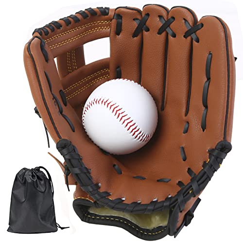 LeapBeast Baseball Handschuhe, Softball Handschuhe mit 1 Ball, Baseball Training Wettbewerb Handschuh Verdicken Dauerhaft Softballhandschuhe für Kinder Erwachsene (Braun -B, 10,5 Zoll)
