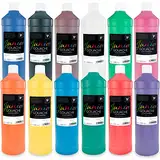 Malverk Junior - Gouache Farben Set 12 x 1 Liter - Schul-Temperafarben für Kinder, auf Wasserbasis, Bastelfarben in praktischen Dosierflaschen