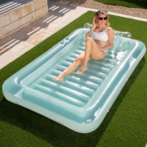 Sloosh 85" x 57"/2.1 x 1.4m aufblasbarer Sonnenpool Tanning Pool, Luftmatratzte Pool, Sonnenbad mit abnehmbarem Kissen,Luftmatratze Wasser für Erwachsene, Sommerspaß, Wasserparty-Cyan