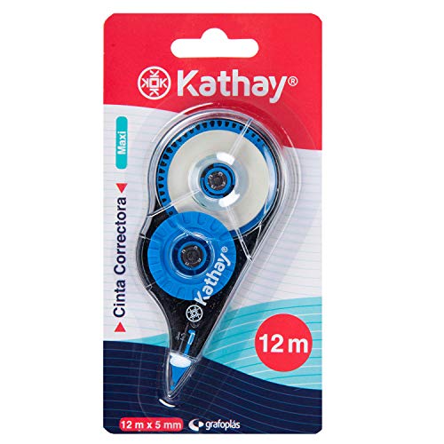 Kathay 86028899 Korrekturband, Maxi, 5 mm x 12 m, zufällige Farben: Gelb, Grün und Blau, schnell trocknend