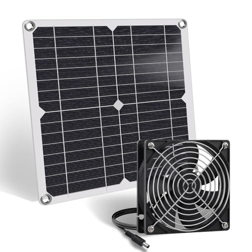 ZINIKIF Solar Ventilator, 12W wetterfestes Solarpanel mit DC-Ventilator für kleine Hühnerställe, Gewächshäuser, Schuppen, Haustierhäuser, Zu-oder Abluft