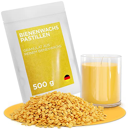 molinoRC 500g Bienenwachs Pastillen [100% natürlich ohne Zusatz Anderer Wachse] - Premium Qualität für Kerzen, Kosmetik, Lederpflege, Möbelpflege und Herstellung Bienenwachstücher - Beeswax
