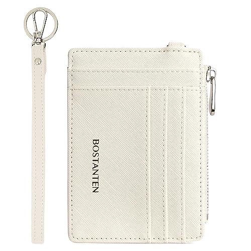 BOSTANTEN Geldbörse Damen Klein, PU Leder Kreditkartenetui RFID Schutz Geldbeutel Damen Kartenetui mit Münzfach, Mini Frauen Portemonnaie Kartenhalter Slim Wallet(Beige)