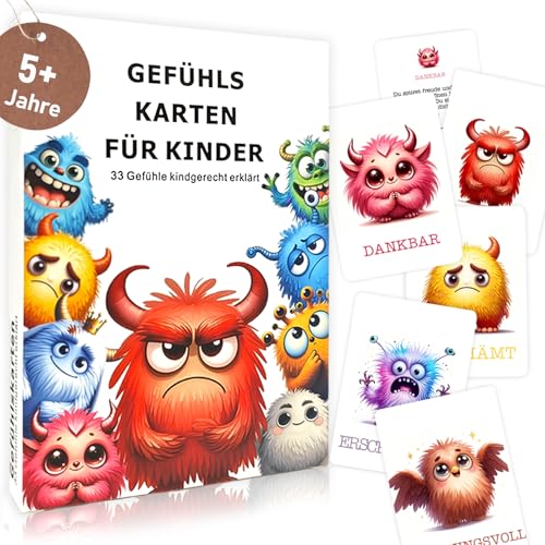 Gefühlskarten für Kinder, pädagogisch wertvoll, 33 Gefühlsmonster Karten Erklärungstexte, Für Kindergarten & Grundschule, Sozial-emotionale Entwicklung fördern
