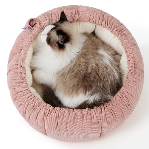 Lesure Katzenbett waschbar Katzen Bettchen - 53x53x18cm 2 in 1 Katzen Bett mit Zweiseitig Innenkissen Katzenschlafplatz für Katzen oder kleine Hunde, Rosa