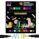 K2 TEXTIL 12 Textilstifte Waschmaschinenfest, Textilmarker zum Bemalen, Textilfarben für Textilien & Schuhe, Stoffmarker - Für Kinder Geeignet (12)