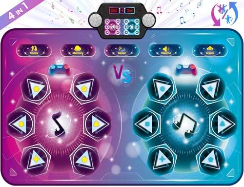 Tanzmatte für zwei Benutzer, Elektronische Tanzmatte (Einzelspielermodus&Zwei-Spieler-Modus), Tanzspiele Spielmatte mit LED Batterie Box Spielzeug Weihnachtsgeburtstagsgeschenk für Mädchen&Jungen 3-12