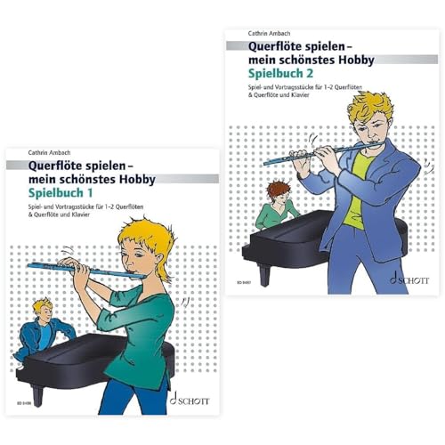 Querflöte spielen - mein schönstes Hobby Spielbuch 1 und Spielbuch 2 (ED 9486, ED 9487, 9783795757595, 9783795757601) + Soundman Querflöten-Reinigungstuch (Starterset)
