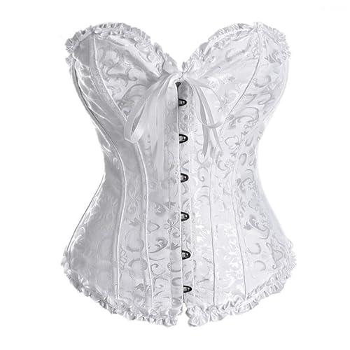 Corsage Damen Corset Top Frauen Sexy Korsage Schnürknochen Korsett Damen Weiß Korsett Top Damen Große Größen Vollbrust Gothic Korsett Schwarz Vintage Halloween Kostüm Top Piratenkostüm Oberteil
