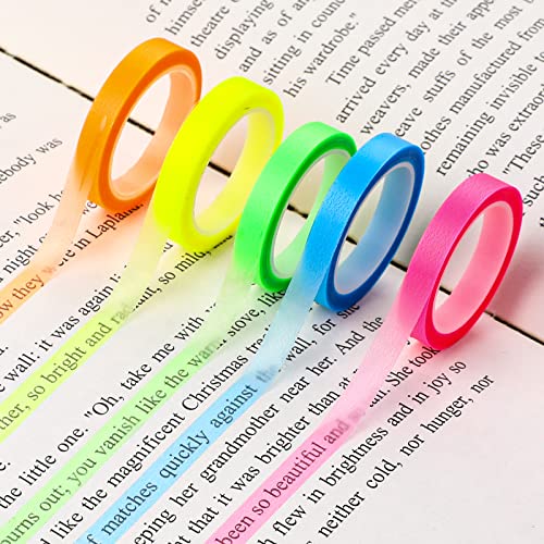 Sliverdew 5 Rollen Highlight Strips Abnehmbare Fluoreszierende Farbige Tags Farbiges Transparentes Klebeband Transparente Notizzettel Textmarker-klebeband Für Lehrer Schüler Klasse Büro (0,6cm X 5m)