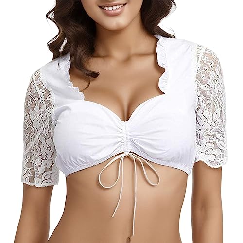 dirndl Damen Bluse weiß halbarm Dirndlbluse v Ausschnitt stehkragen blusenshirt Damen kurzarm blau weiß Trachtenbluse Damen 48 Trachtenbluse Damen kariert
