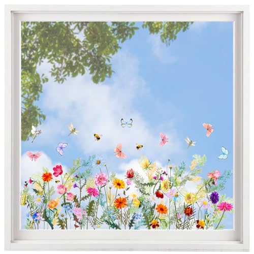 MultiValue Fenstersticker, doppelseitige wasserdichte Fensteraufkleber mit Schmetterling Blume No Trace Window Decals Fensterfolie dekorativ für Zimmer Kaffeegeschäfte (B)