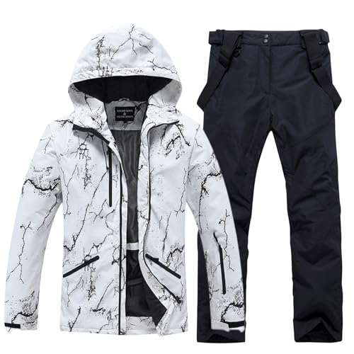 HOUZONIY Herren Skianzug Set Herren Schneeanzug Warmer Winddichter 2-Teiliger Schneeanzug(009WT+Schwarz M)