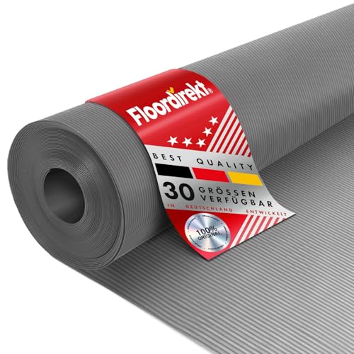 Floordirekt Gummimatte mit Rillen - Geruchsarme Bodenmatte - Gummiläufer 3mm dick, feingerippt in Schwarz und Grau (100 cm x 100 cm, Grau)