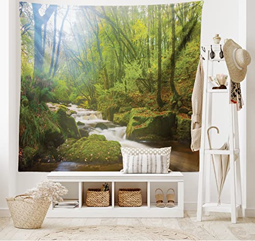 ABAKUHAUS Waldgebiet Wandteppich, Waldszene im Golitha Falls Naturreservat am Fluss Fowey Cornwall England, aus Weiches Mikrofaser Stoff Wand Dekoration Für Schlafzimmer, 150 x 110 cm, Waldgrün Braun