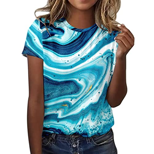 CGGMVCG Grafik-T-Shirts für Frauen Damen Täglicher Druck O Ausschnitt Tops Kurzarm Rundhals T-Shirt Übergroße T-Shirts für Frauen, Blau, Groß