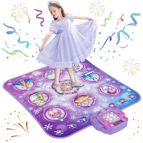 Tanzmatte Kinder Spielzeug Geschenke für Mädchen 3 4 5 6 7 8 9 Jahre, 2025 8 Tasten Tanzmatte mit Bluetooth, Fließendes Licht Kontrollsystem mit Ständern, Lila Prinzessin Geschenk für 3-12 Mädchen