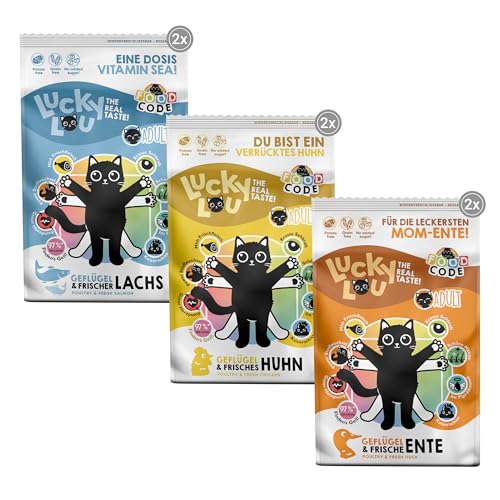 Lucky Lou Adult Trockenfutter Mix für Katzen - 6 x 750g - Food Code Katzenfutter trocken für ausgewachsene Katzen, ohne Getreide & Zucker