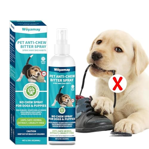 Woyamay Bitterspray Hund, 200ml Bitter Spray für Hunde, Anti Kau Bitterstoffe Spray, um das Kauen und Lecken von Möbeln, Schuhen, Bandagen zu Stoppen, Hunde Abwehrspray, Erziehungshilfen für Hunde