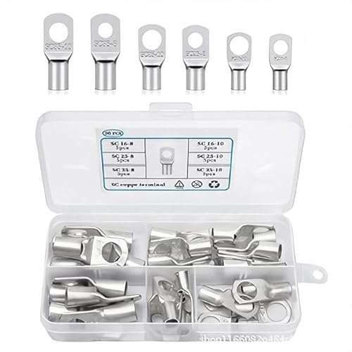 Comforty Rohrkabelschuhe Set,30 Stück Kabelschuhe 16 Mm² 25 Mm² 35 Mm² Ringkabelschuhe M8 M10 Kupferkabelschuhe Verzinntes Kupfer Crimpverbinder Für Batteriekabel Kfz Verteilerkästen
