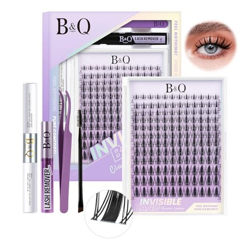 B&Q Lashes Extension Set 144PCS Unsichtbares Band Manga Lash Extension Set 8-16MIX Unsichtbare Wimpern Extensions Set 7 tage halt Fairy Style C curl Lazy Girl Wimpern extension Set(Fairy 8-16mix)