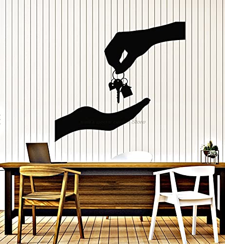QIANGTOU Immobilienagentur Hausschlüssel Vinyl Wandtattoo Immobilienmakler Wohnkultur Schaufenster Fenster Glastür Aufkleber Wandbild 60x56cm