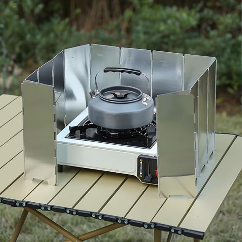 Campingkocher Windschutz, 12-teiliger faltbarer Windschutz Gaskocher, 1 m langer Metall Windschutz für Campingkocher, Camping Gaskocher Windschutz mit eleganter Verpackung