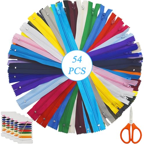 SHENSAIGO 54 Stück Nylon-Reißverschlüsse zum Nähen und Basteln, 27 Farben Reißverschluss 30cm mit 5 Nähtasches, 2.5cm Breit Ersatz Reisverschluss für Sewing Craft Kleidung Tasche Mäppchen Kissenbezug