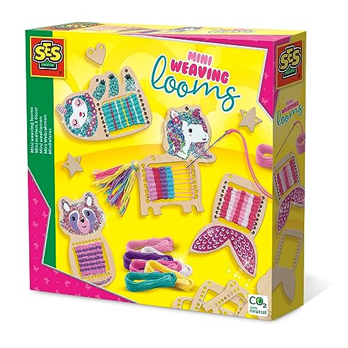 SES Creative 14715 Mini Webrahmen für Kinder - Kreatives Bastelset Mädchen & Schmuck Basteln Spielzeug