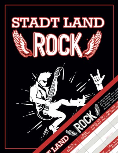 Stadt Land Rock - Quiz Rätsel Geschenke für Rockfans Heavy Metal Geschenk Rock n Roll Fans Geschenk - 35 Blatt (Seiten zum Ausschneiden)