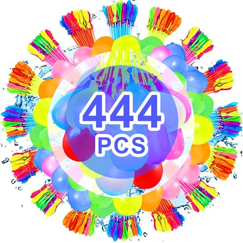 STFYUG 444 Stück Wasserbomben Selbstschließend，Bunt Wasserballons mit 4 Wasserhahn Anschluss，Wasserballons Wasserbomben,60 Sekunden Schnellfüller, Ohne Manuelles Verknoten (444-A2X)