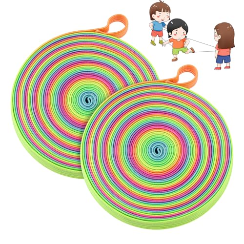 Neerow 2 Rollen Gummitwist Kinder, 6 Meter Hüpfgummi, Gummi Twist Regenbogenfarben, Indoor & Outdoor Kinderspiele für Kinder Mädchen Junge ab 6, 7, 8, 9, 10 Jahre