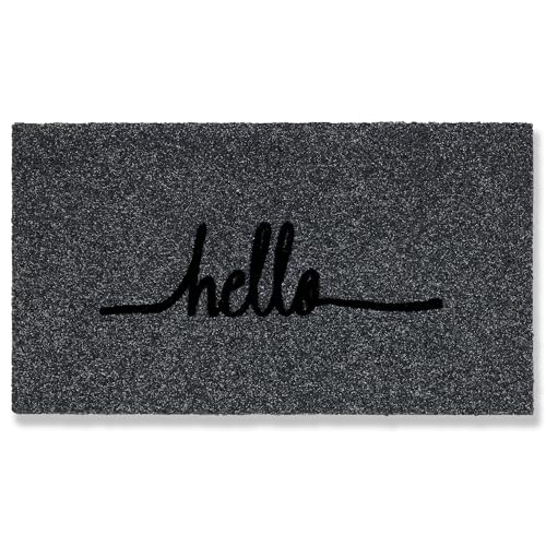 Astra Fussmatte aussen rutschfest - Schmutzfangmatte wetterfest - Outdoor Türmatte für Eingangsbereich - Schmutzabweisende Fußmatte Hello 45x75 cm grau