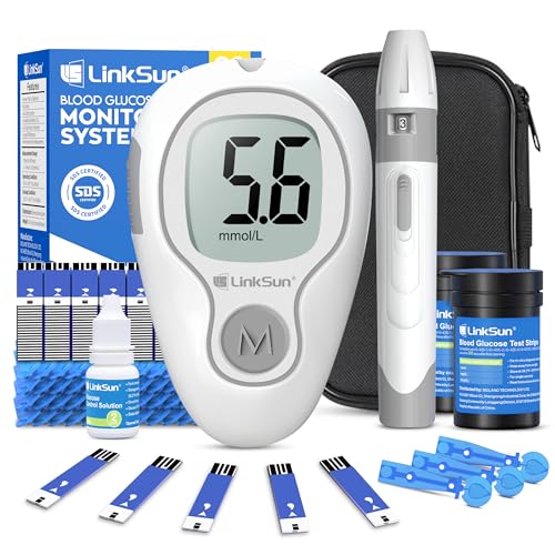 LinkSun 425-3 Blutzuckermessgerät-Set, 100 Teststreifen, 100 Lanzetten, 1 Blutzuckermessgerät, 1 Stechhilfe,1 Glucose-Kontrolllösung, Glucometer für den Heimgebrauch，mmol/L & mg/dL