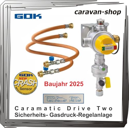 Zweiflachenanlage Drive Two 30mbar vertikal + 2 Schlauch Caravan Crash-Sensor Gas Drive Two Set Hochdruckschlauch