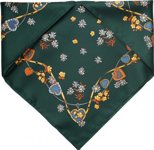 German Wear Halstuch Trachtentuch mit Herzmuster nikituch 53x53cm dunkelgrün