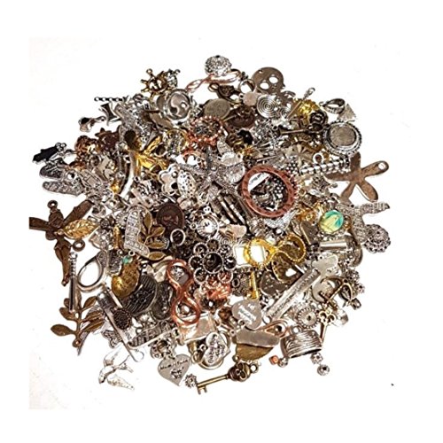 Metall Anhänger Mix 100g Verbinder Metallperlen für Halskette Charm Mischung Mix Bunt Silber Gold von Vintageparts, DIY-Schmuck Fassung Medaillons Anhänger Ketten M66