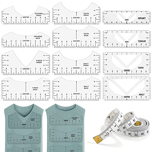 T-Shirt Lineal Guide 12pcs Tshirt Ausrichtungslineal T-Shirt Ausrichtung Werkzeuge Transparente Lineal PVC Tshirt Schablone Tragbares Tshirt Lineal Plotter für DIY Nähen Gestalten