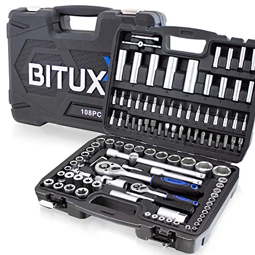 BITUXX 108 Teiliges Werkzeugkoffer Knarrenkasten Werkzeugset Werkzeugkasten Ratschenkasten Steckschlüssel Bit Sechskant Werkzeug Set